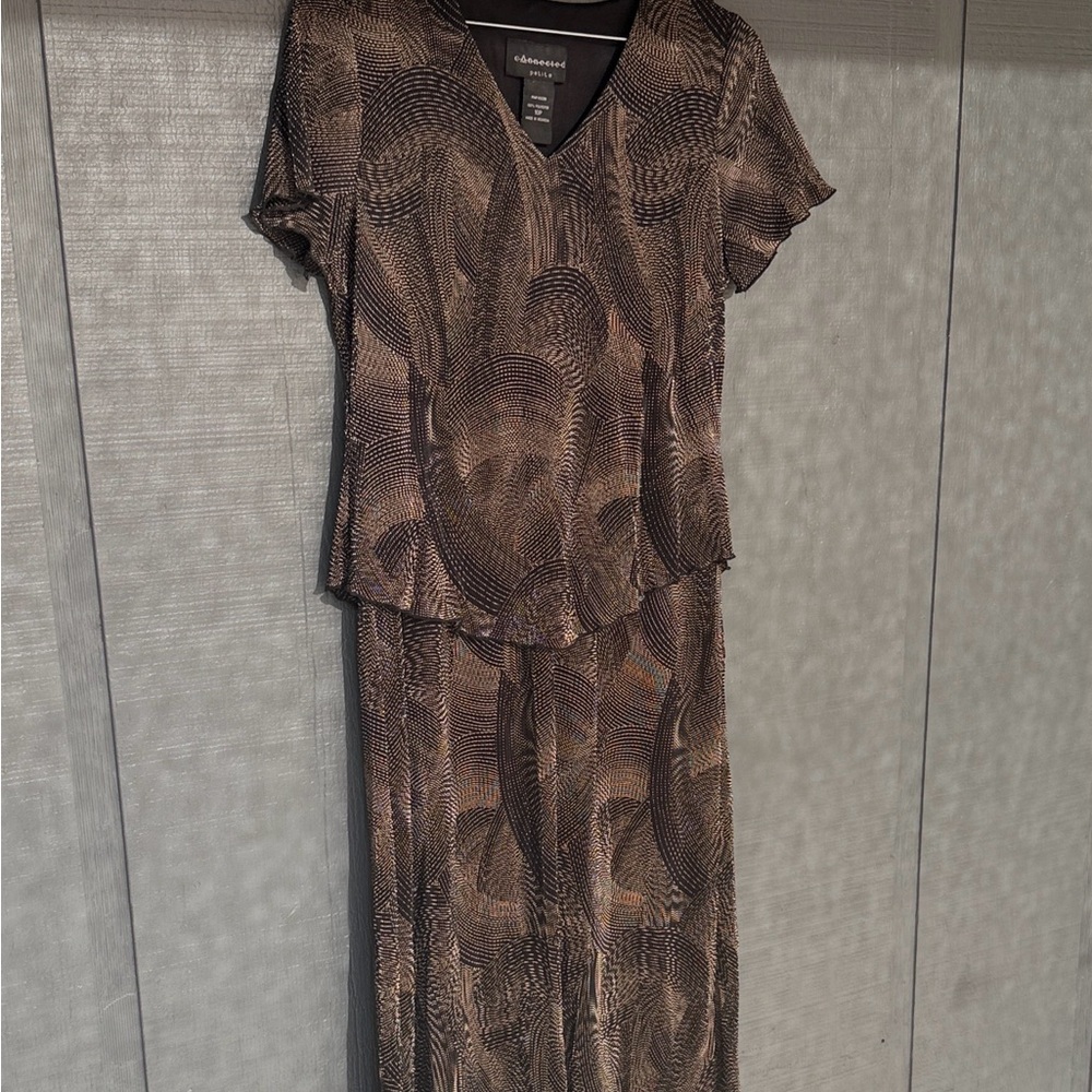 Women's Brown Patterned Abstract Short-Sleeve Dress